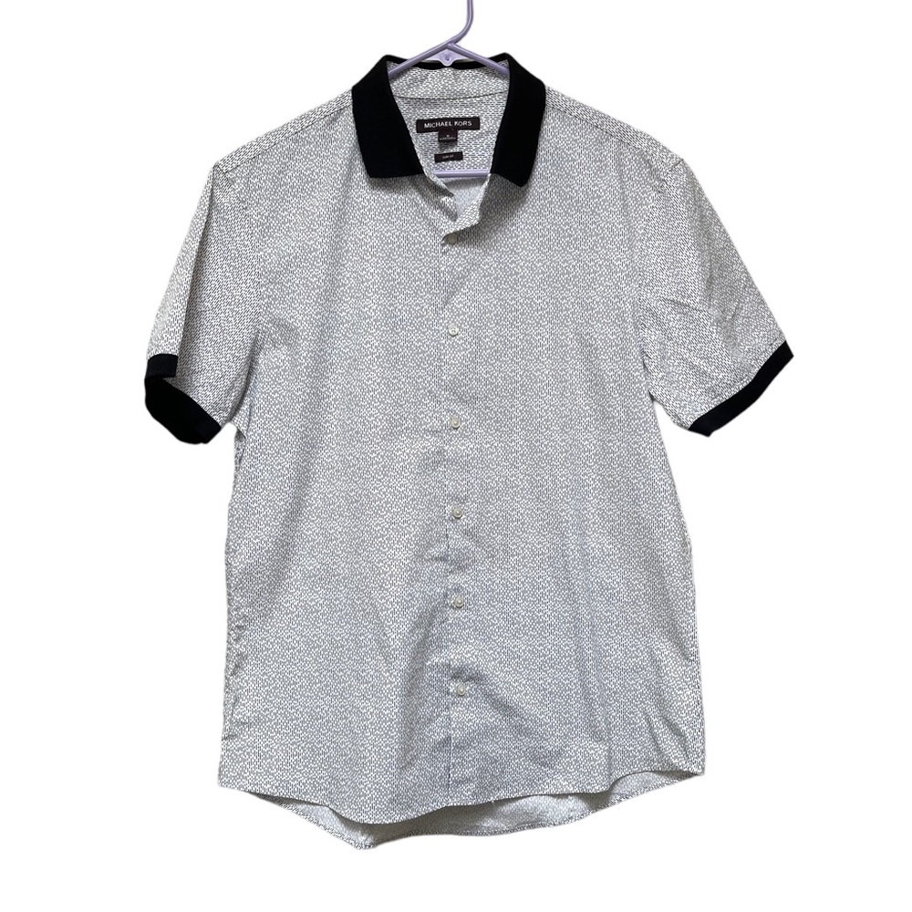 Michael Kors Slim Fit Short Sleeve Button Down Color White Black Size M